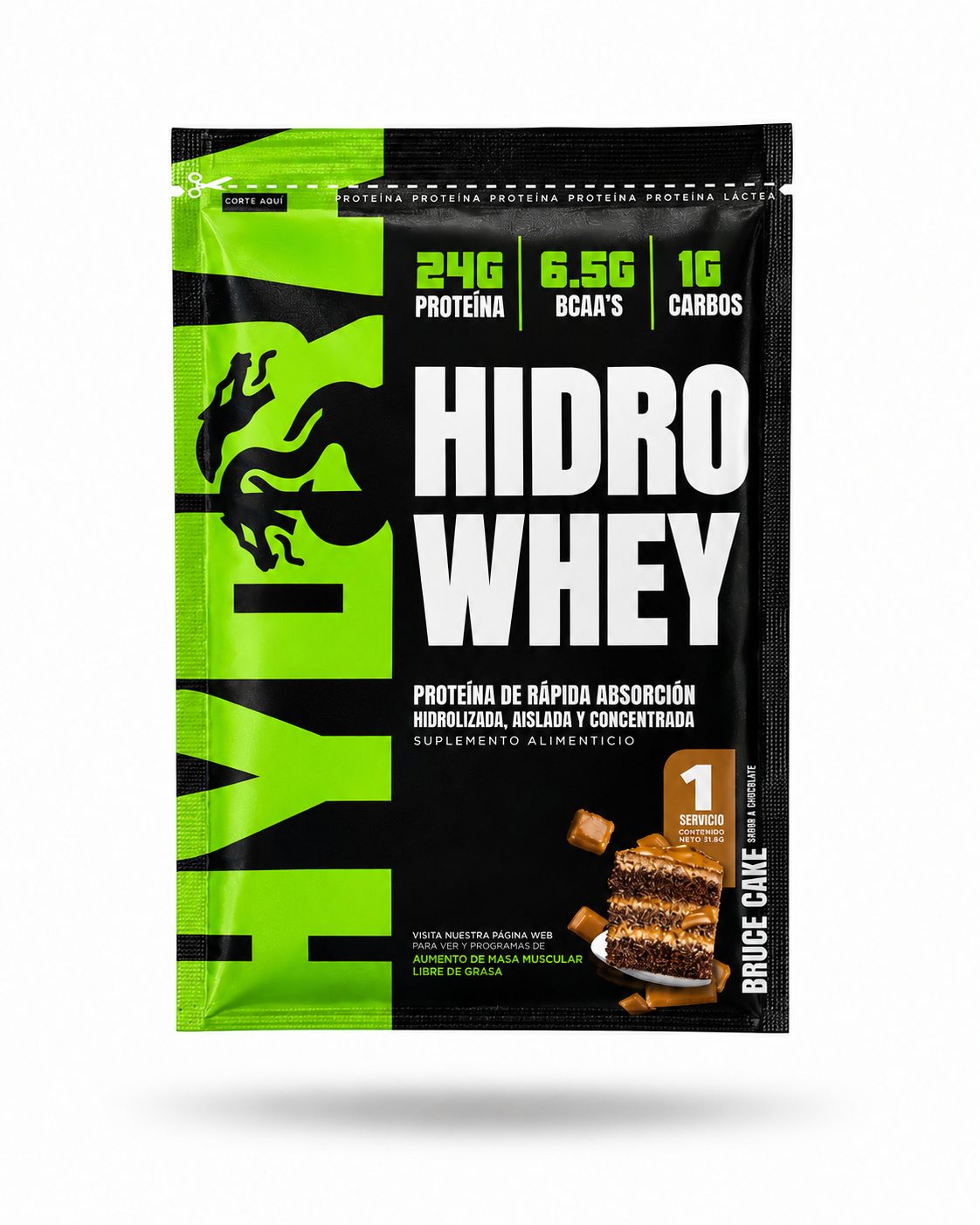 10 SOBRES INDIVIDUALES HIDRO WHEY BRUCE CAKE